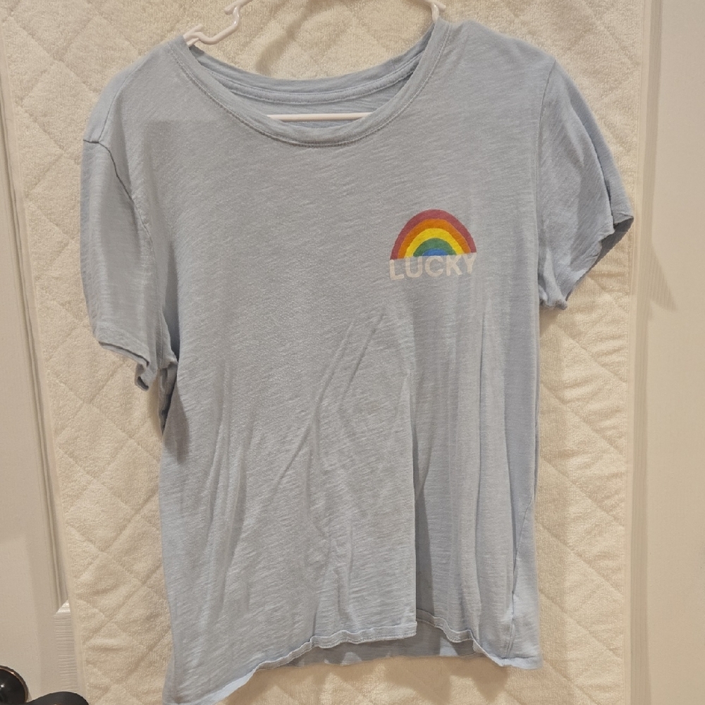 Lucky Brand Sky Blue Kids Tee with Rainbow